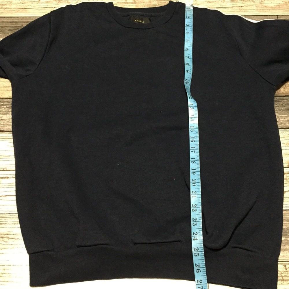 Zara Sweatshirt Men’s L Navy Blue Red Arm Stripe Pullover Fleece Crewneck - Picture 3 of 9